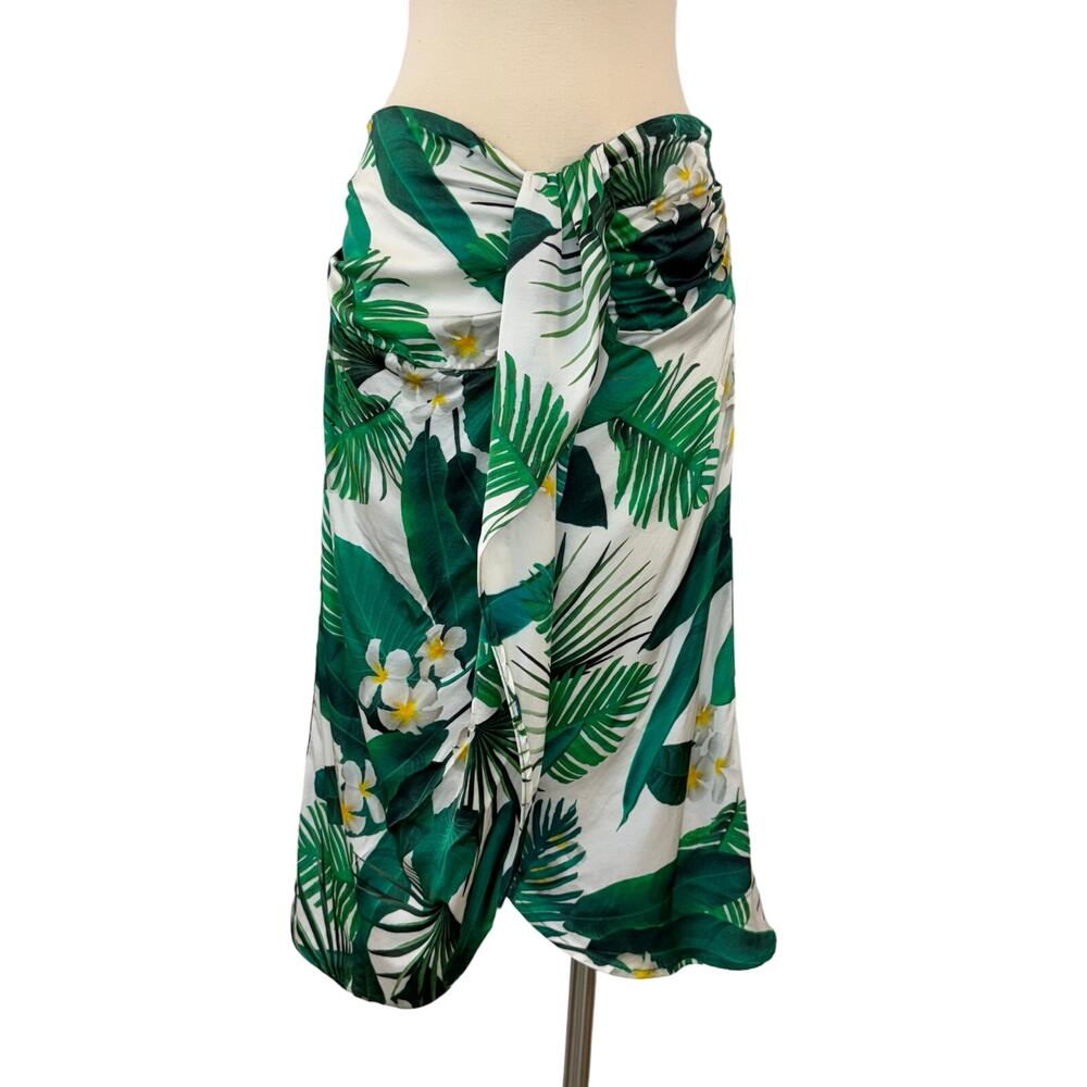 Boston Proper Green & White Tropical Wrap Skirt